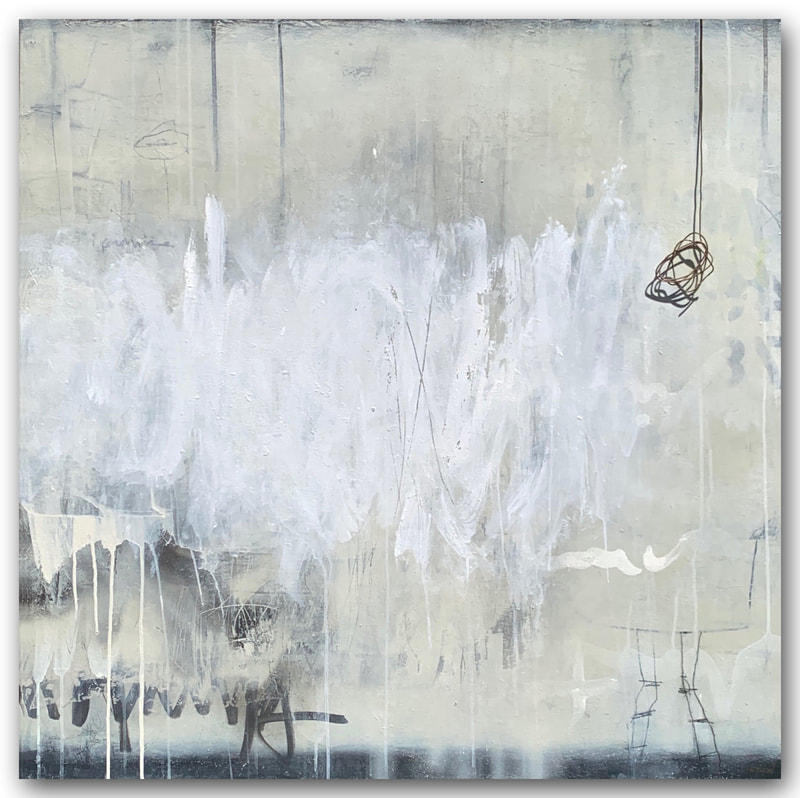 Madeline Garrett urban inspired abstract painting wall neutral colors white tan black copper tumbleweed concrete