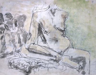 abstract figurative drawing acrylic charcoal & pastel on paper