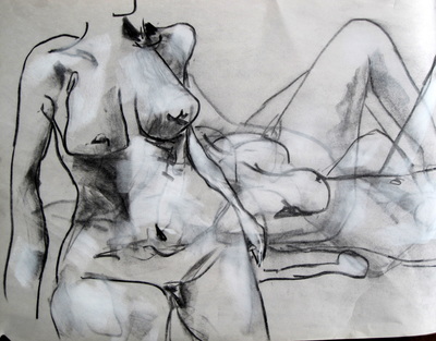 abstract figurative drawing charcoal & pastel on paper