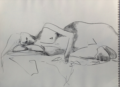 abstract figurative drawing charcoal on paper
