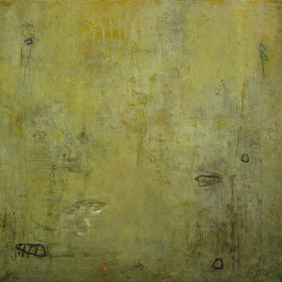 Madeline Garrett concrete urban inspired abstract painting yellow ochre oil & cold wax