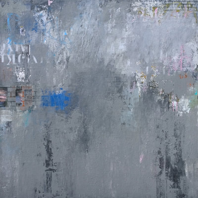Madeline Garrett urban inspired abstract painting gray grey black blue with spray paint concrete